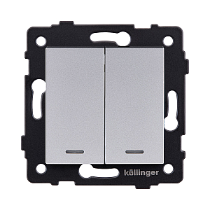 Выключатель 2-клавишный 10А/250В с LED подсветкой, серый Kollinger REA-S-008GY для Aspekt, Eleganz, Reflex