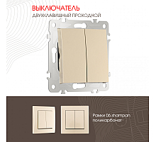 Выключатель двухклавишный проходной Arte Milano 206.32-2.shampan