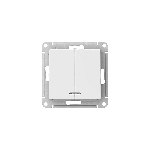 Выключатель 2-клавишный с подсвет.,сх.5а, 10АХ, Systeme Electric AtlasDesign Белый ATN000153S