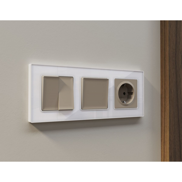 Комплект механизма 2-клавишного перекрестного выключателя 10A-250V Alfa Серо-бежевый матовый Quant Ambrella Volt MA363030 (AP3630, VM125)