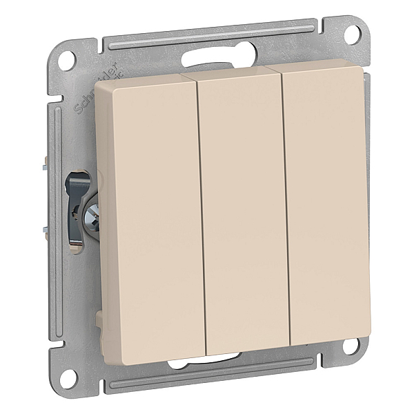Выключатель трехклавишный Systeme Electric AtlasDesign 10A 250V бежевый ATN000231