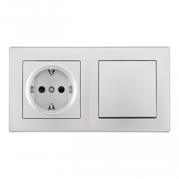 Выключатель одноклавишный с розеткой Arte Milano SET06-2-30-1-40-1 silver