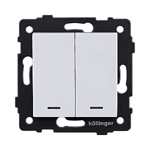 Выключатель 2-клавишный проходной 10А/250В с LED подсветкой, белый Kollinger REA-S-010WH для Aspekt, Eleganz, Reflex