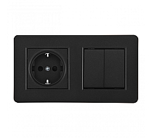 Выключатель двухклавишный с розеткой Arte Milano SET16-2-40-1-30-2 black