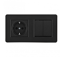 Выключатель двухклавишный с розеткой Arte Milano SET16-2-40-1-30-2 black