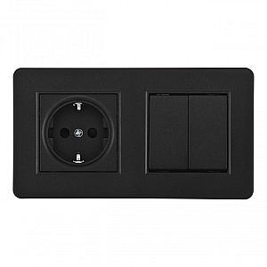 Выключатель двухклавишный с розеткой Arte Milano SET16-2-40-1-30-2 black