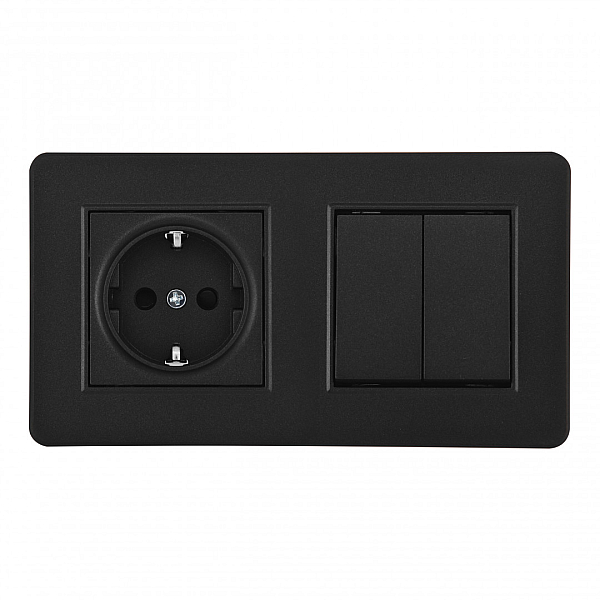 Выключатель двухклавишный с розеткой Arte Milano SET16-2-40-1-30-2 black