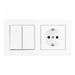 Выключатель двухклавишный с розеткой Arte Milano SET06-2-30-2-40-1 white