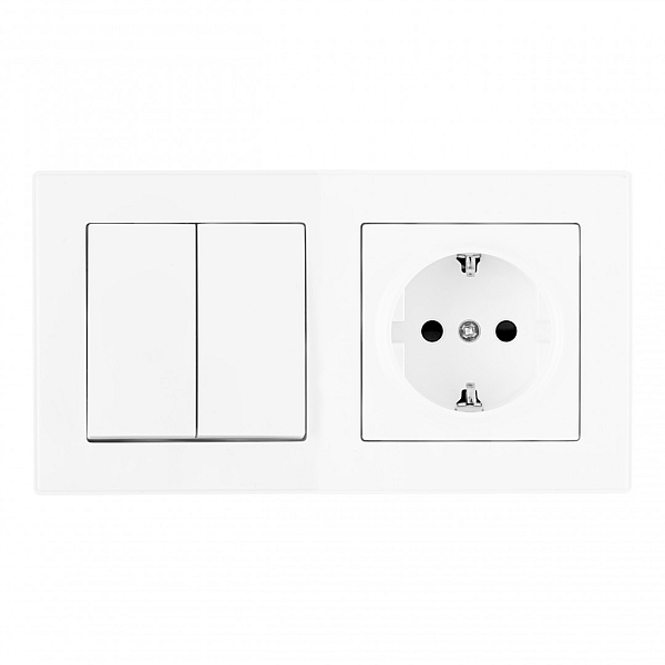 Выключатель двухклавишный с розеткой Arte Milano SET06-2-30-2-40-1 white