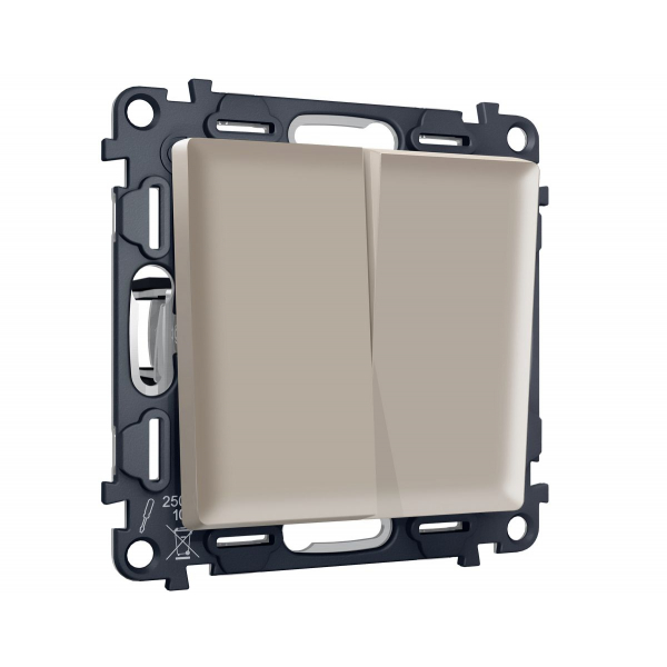 Комплект механизма 2-клавишного перекрестного выключателя 10A-250V Alfa Серо-бежевый матовый Quant Ambrella Volt MA363030 (AP3630, VM125)