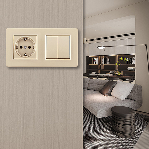 Выключатель двухклавишный с розеткой Arte Milano SET16-2-40-1-30-2 shampan