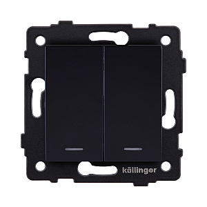 Выключатель 2-клавишный проходной 10А/250В с LED подсветкой, черный Kollinger REA-S-010BK для Aspekt, Eleganz, Reflex