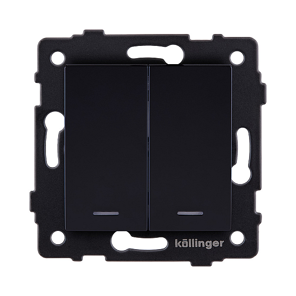 Выключатель 2-клавишный проходной 10А/250В с LED подсветкой, черный Kollinger REA-S-010BK для Aspekt, Eleganz, Reflex
