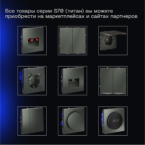Выключатель встраиваемый Voltum S70 одноклавишный 10А, (титан) VLS010106
