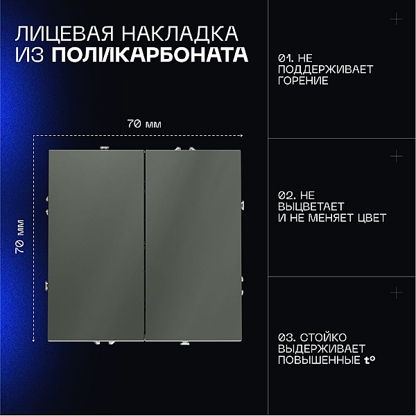 Выключатель с самовозвратом встраиваемый Voltum S70 двухклавишный 10А, (титан) VLS020606
