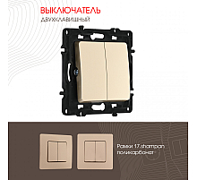 Выключатель двухклавишный Arte Milano 217.30-2.shampan