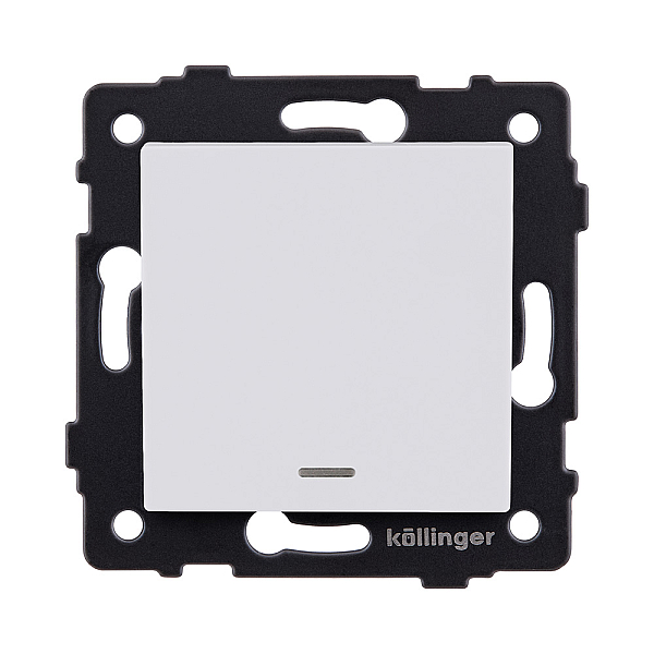 Выключатель 1-клавишный 10А/250В с LED подсветкой, белый матовый Kollinger REA-S-002WM для Aspekt, Eleganz, Reflex