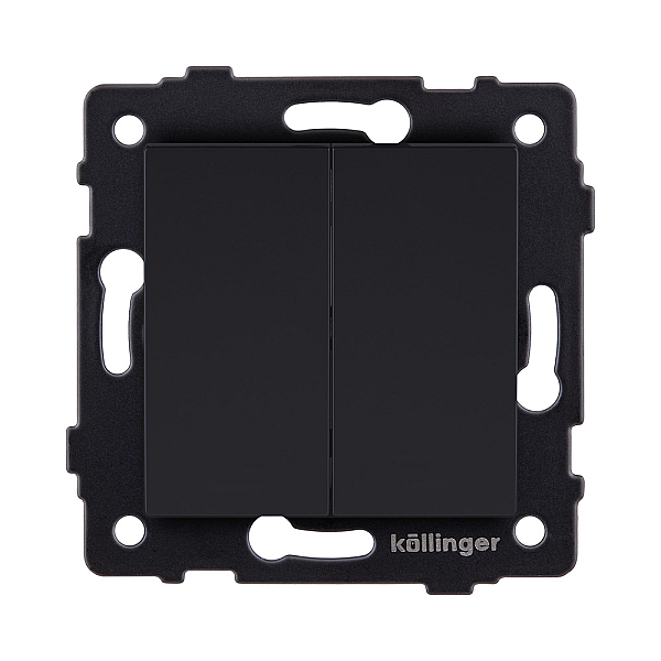 Выключатель 2-клавишный 10А/250В, черный матовый Kollinger REA-S-007BM для Aspekt, Eleganz, Reflex