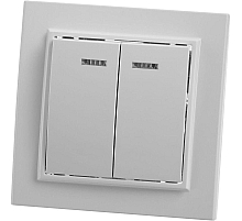 Выключатель 2-клавишный с индикатором Stekker, PSW10-9002-01, 250В, 10А Эрна, белый 39042