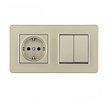 Выключатель двухклавишный с розеткой Arte Milano SET16-2-40-1-30-2 shampan
