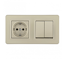 Выключатель двухклавишный с розеткой Arte Milano SET16-2-40-1-30-2 shampan