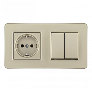 Выключатель двухклавишный с розеткой Arte Milano SET16-2-40-1-30-2 shampan