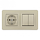 Выключатель двухклавишный с розеткой Arte Milano SET16-2-40-1-30-2 shampan