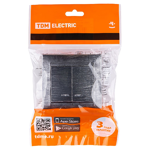 Выключатель двухклавишный с подсветкой Лама TDM Electric SQ1815-0647