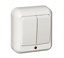 Выключатель 2-клавишный с подсветкой Schneider Electric Прима A56-007-BI