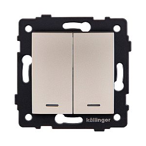 Выключатель 2-клавишный 10А/250В с LED подсветкой, изогнутый, золотой Kollinger REA-R-008GD для Aspekt, Eleganz, Reflex