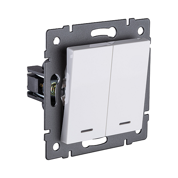 Выключатель 2-клавишный проходной 10А/250В с LED подсветкой, белый Kollinger REA-S-010WH для Aspekt, Eleganz, Reflex