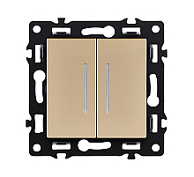 Выключатель 2-клавишный 10А/250В с LED подсветкой, золотой Kollinger Asthetik AS-010GD