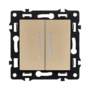 Выключатель 2-клавишный 10А/250В с LED подсветкой, золотой Kollinger Asthetik AS-010GD