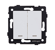 Выключатель 2-клавишный проходной 10А/250В с LED подсветкой, белый матовый Kollinger REA-S-010WM для Aspekt, Eleganz, Reflex