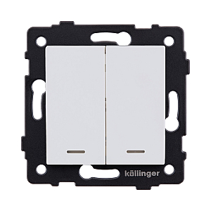 Выключатель 2-клавишный проходной 10А/250В с LED подсветкой, белый матовый Kollinger REA-S-010WM для Aspekt, Eleganz, Reflex