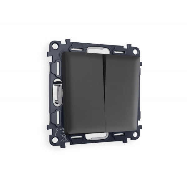 Комплект механизма 2-клавишного перекрестного выключателя 10A-250V Alfa Графит мягкое касание Quant Ambrella Volt MA903030 (AP9030, VM125)