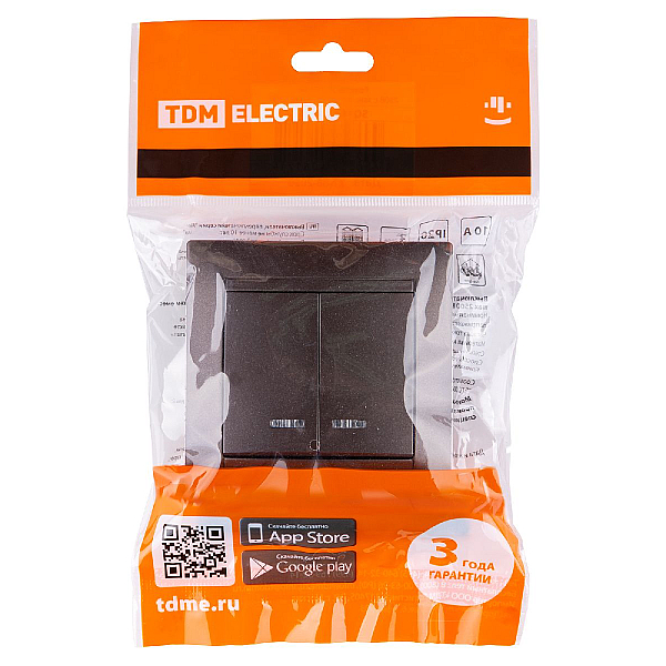 Выключатель двухклавишный с подсветкой Лама TDM Electric SQ1815-0505