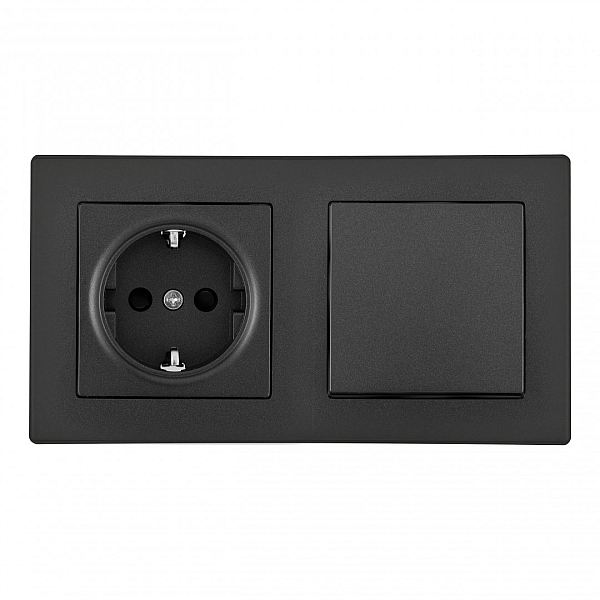 Выключатель одноклавишный с розеткой Arte Milano SET06-2-30-1-40-1 black