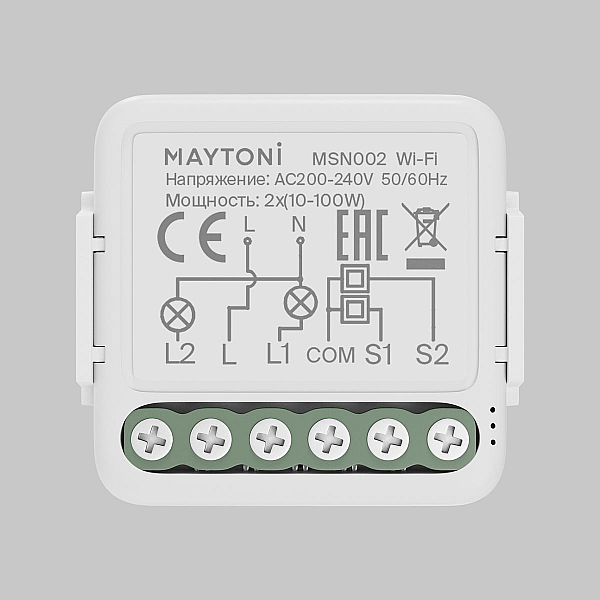 Wi-Fi выключатель двухканальный (без нуля) Maytoni Technical Smart home MSN002