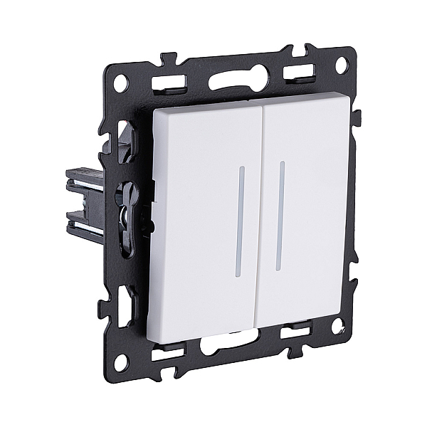 Выключатель 2-клавишный 10А/250В с LED подсветкой, белый Kollinger Asthetik AS-010WH