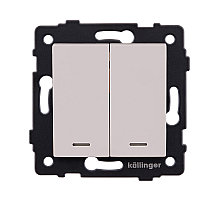 Выключатель 2-клавишный 10А/250В с LED подсветкой, кашемир матовый Kollinger REA-S-008CM для Aspekt, Eleganz, Reflex