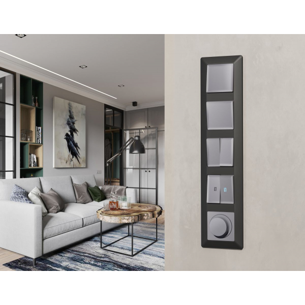 Комплект механизма 2-клавишного перекрестного выключателя 10A-250V Alfa Сталь матовый Quant Ambrella Volt MA503030 (AP5030, VM125)