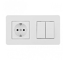 Выключатель двухклавишный с розеткой Arte Milano SET16-2-40-1-30-2 white