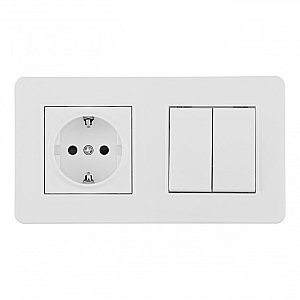 Выключатель двухклавишный с розеткой Arte Milano SET16-2-40-1-30-2 white