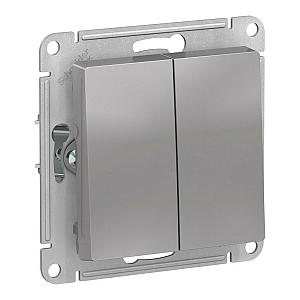 Выключатель 2-клавишный, IP44, сх.5, 10АХ, механизм Systeme Electric AtlasDesign Aqua Алюминий ATN440351