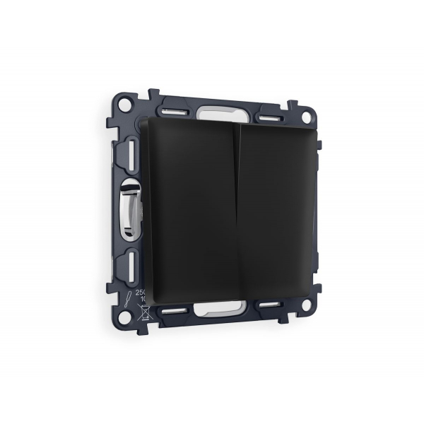 Комплект механизма 2-клавишного перекрестного выключателя 10A-250V Alfa Черный матовый Quant Ambrella Volt MA803030 (AP8030, VM125)