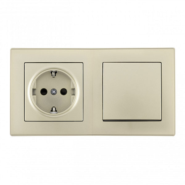 Выключатель одноклавишный с розеткой Arte Milano SET06-2-30-1-40-1 shampan