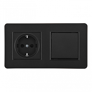 Выключатель одноклавишный с розеткой Arte Milano SET16-2-40-1-30-1 black