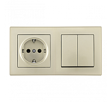 Выключатель двухклавишный с розеткой Arte Milano SET06-2-30-2-40-1 shampan