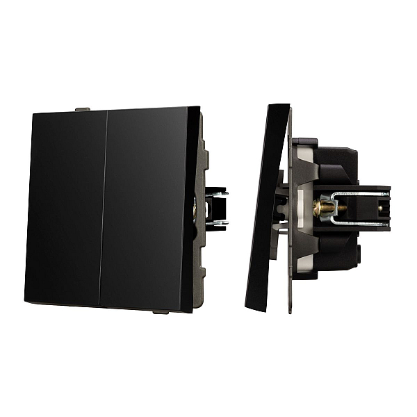 Механизм выключателя двухклавишный непроходной Arlight SWT-TENDO-MK02-PL-BK (230V, 10A) 054059
